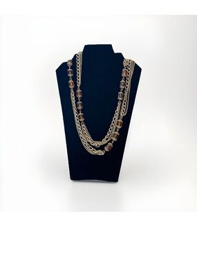 Vintage Sarah Coventry Signed 1970’s Gold Tone Lantern Long Necklace With Beads.